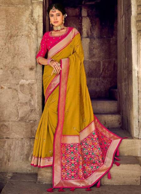 Mustard Colour Gajraj 300 New Latest Designer Ethnic Wear Banarasi Silk Saree Collection 314